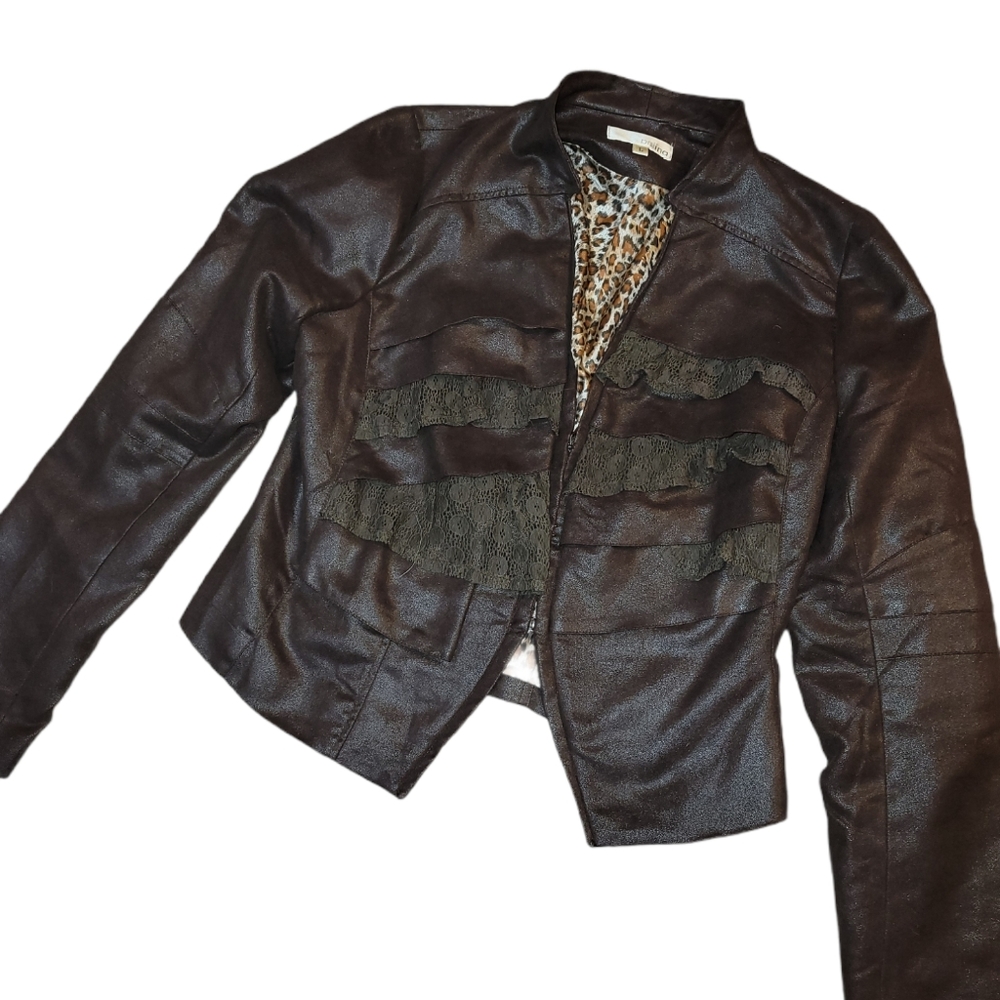aniina Shimmery Brown Lace Embellished Shirt Jacket sz L